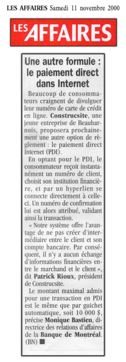 Journal Les Affaires 11 nov 2000